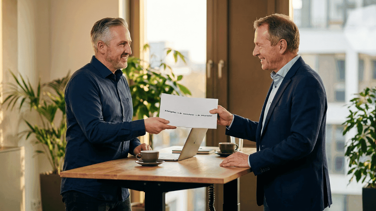 Hannes Weindorf erklärt die Direktversicherung als einfachsten bAV-Weg für KMU anhand eines Konzeptpapiers