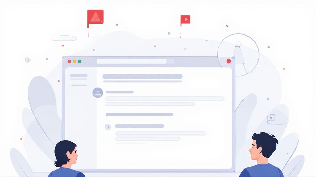 A close-up of a keyboard with a red flag icon superimposed, symbolizing a warning sign in the development process.