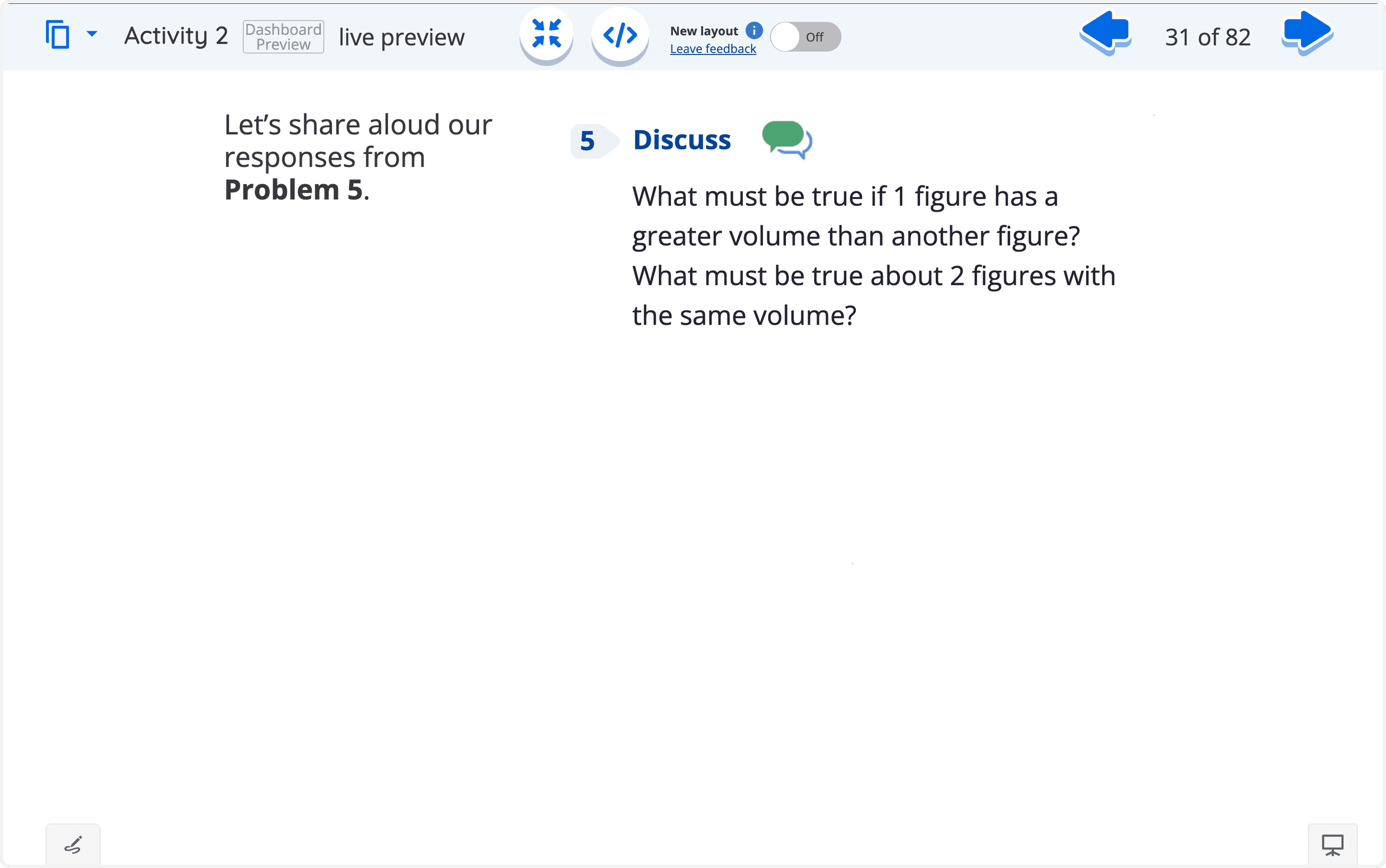 4:3 screen layout for a discussion activity.