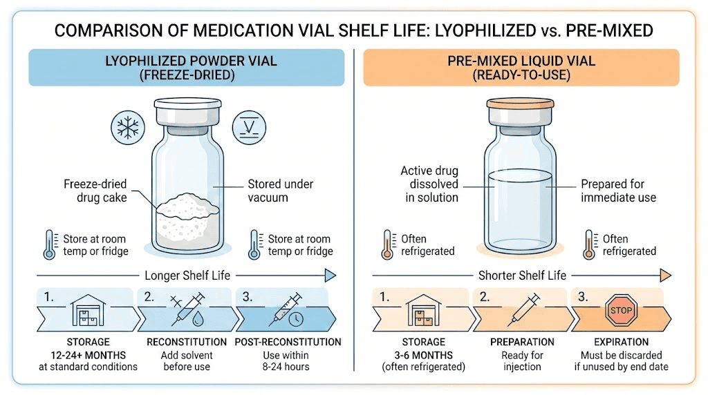 Lyophilized tirzepatide vs liquid tirzepatide shelf life and stability comparison