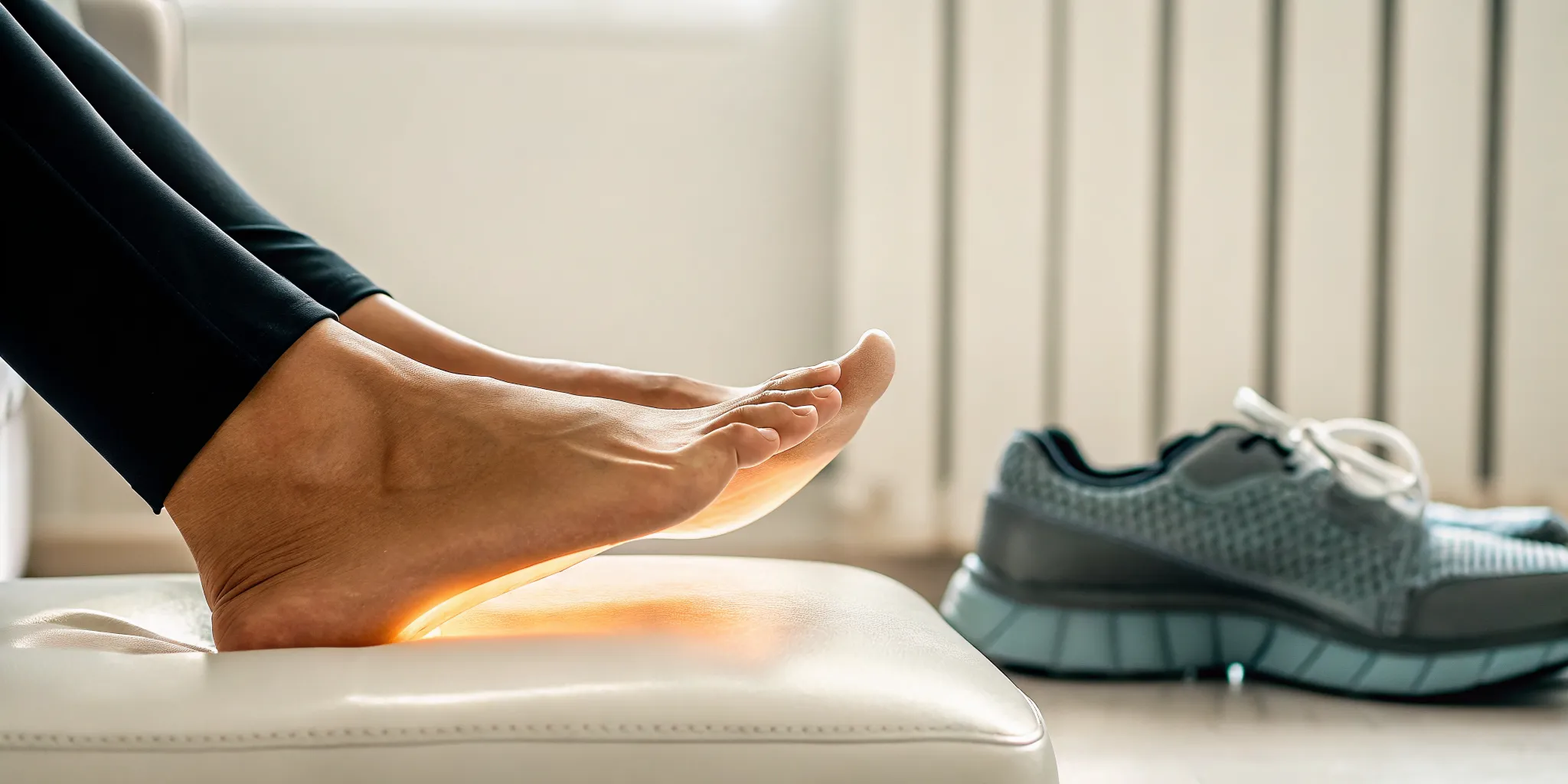 A person finds relief from Morton's neuroma after taking off their shoes.
