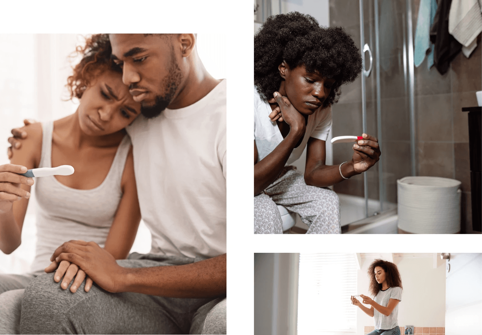 A collage showing a couple and a child engaged in tender moments together, highlighting family bonding.