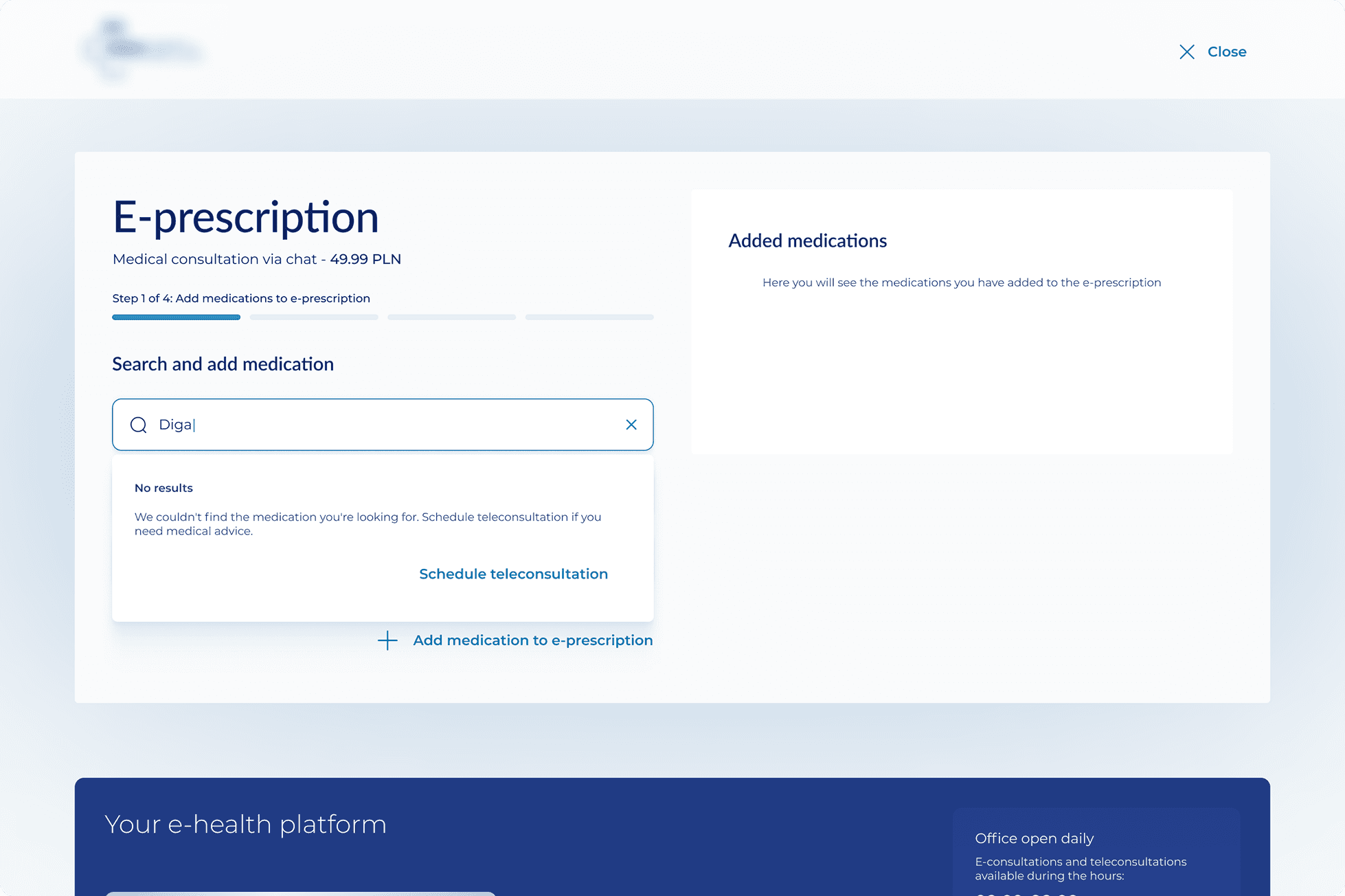 E-prescription Screen