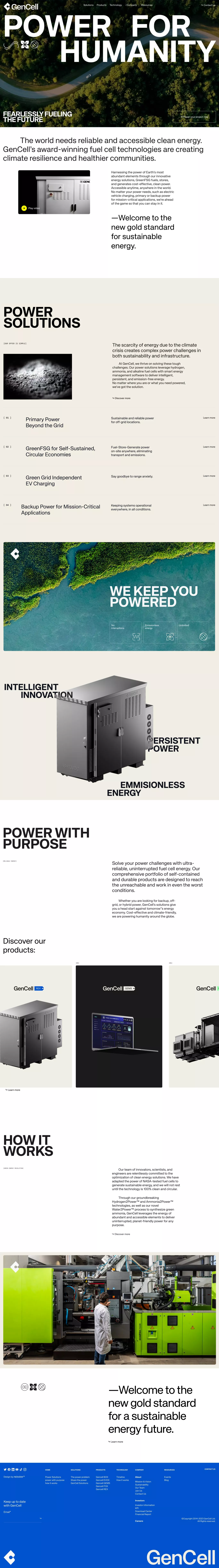Gencell landing page screenshot showcasing Tech and Nature design