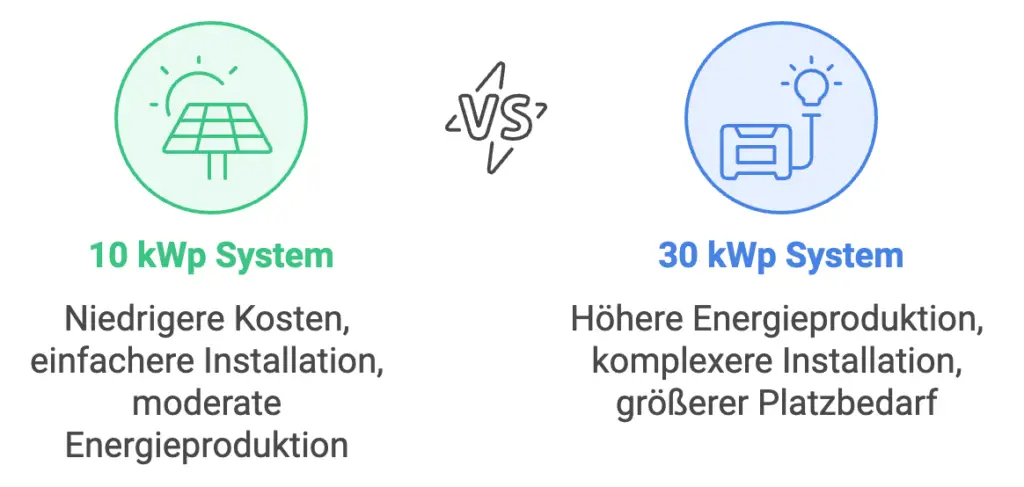 Ein kleiner graphischer verlgeich zischen einem 10 kWp und einem 30 kWp System