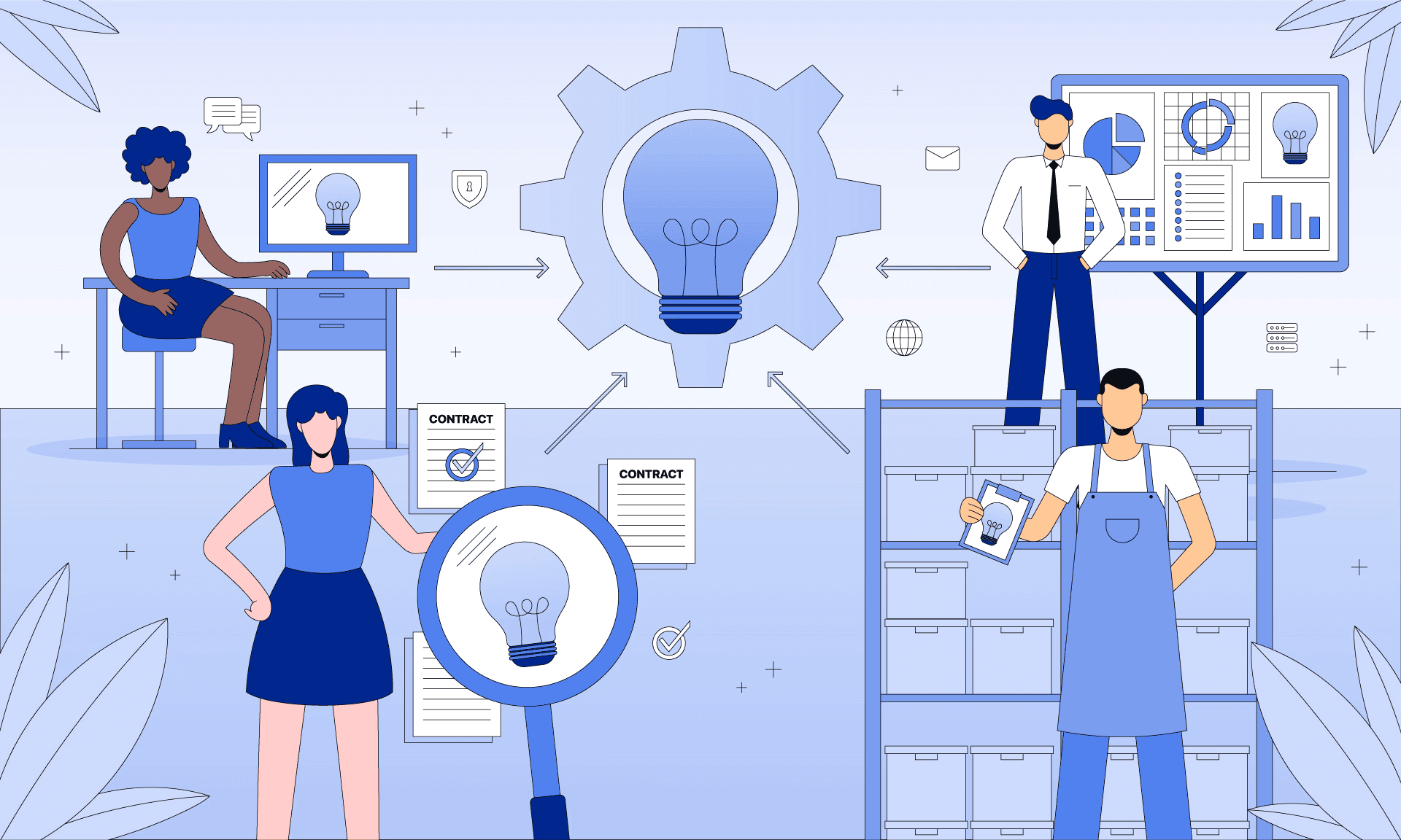Employees across different roles contributing ideas and driving innovation within an organization