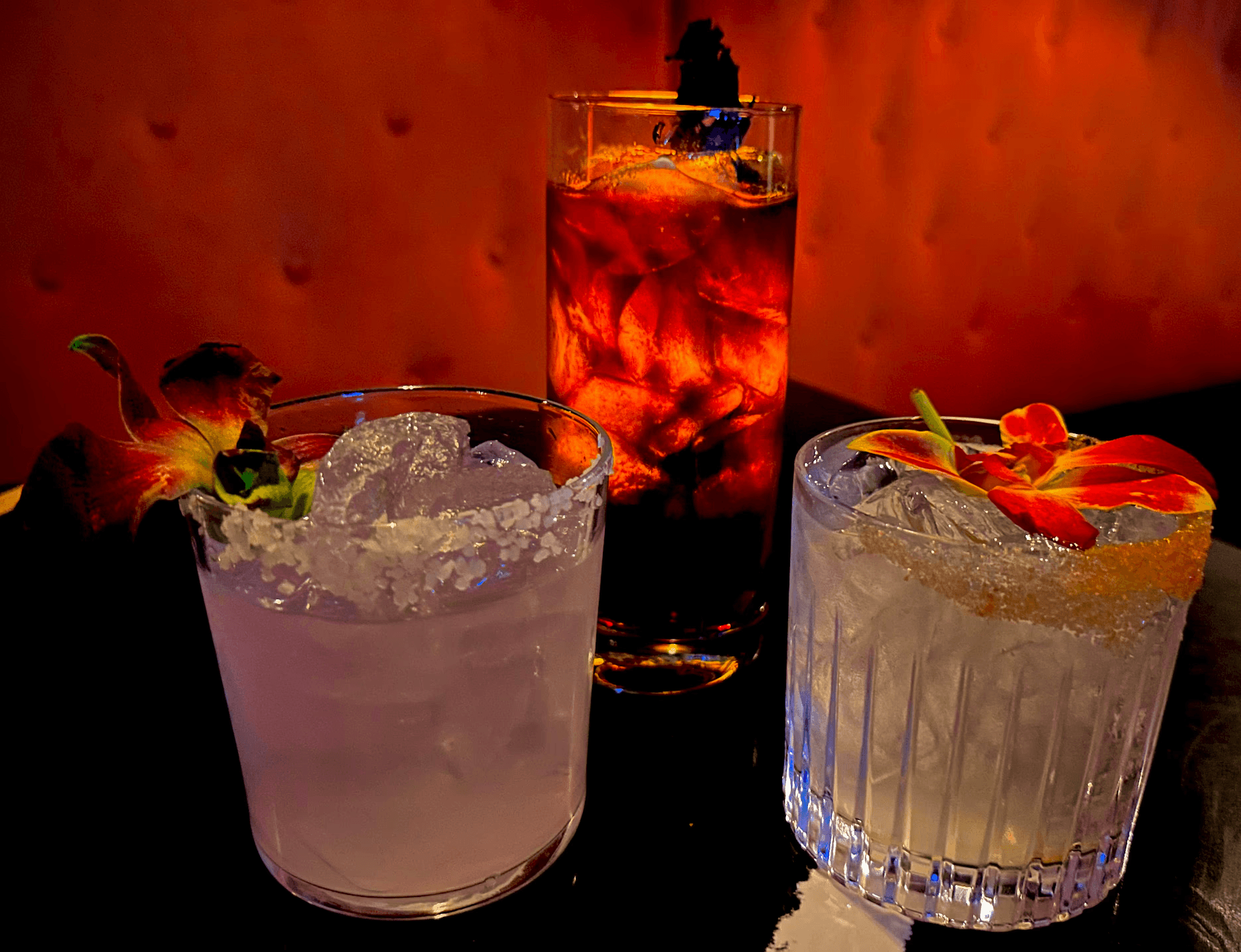 agave drinks low light garnished with orchids