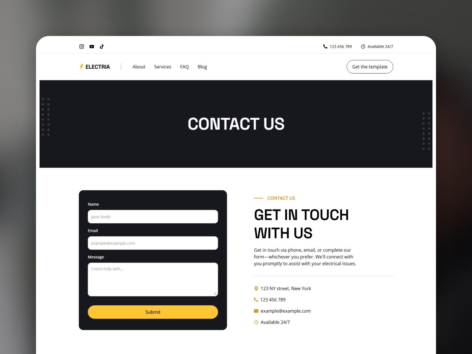 Electria contact page with inquiry form