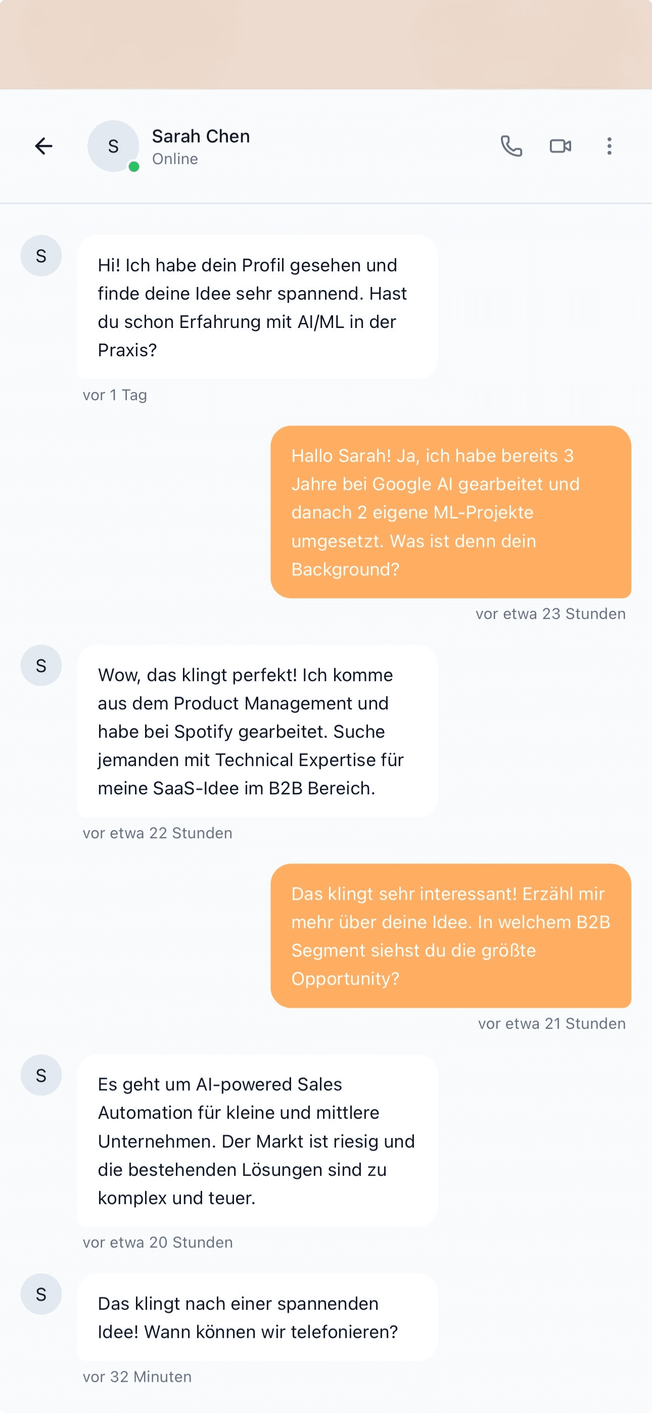Erfolgreiches Match, zwei Profile verbunden, Mitgründer gefunden