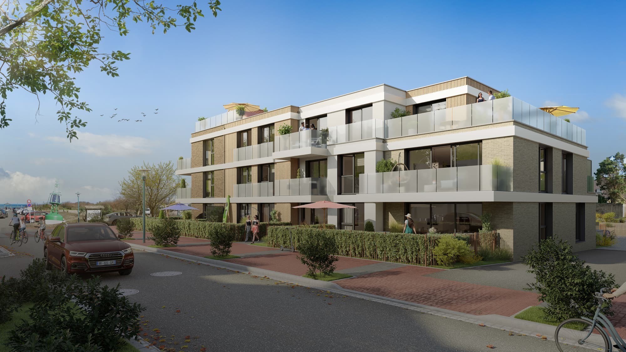 Residentie Les Terrasses de la Dune in Zuydcoote, zicht vanaf de straat