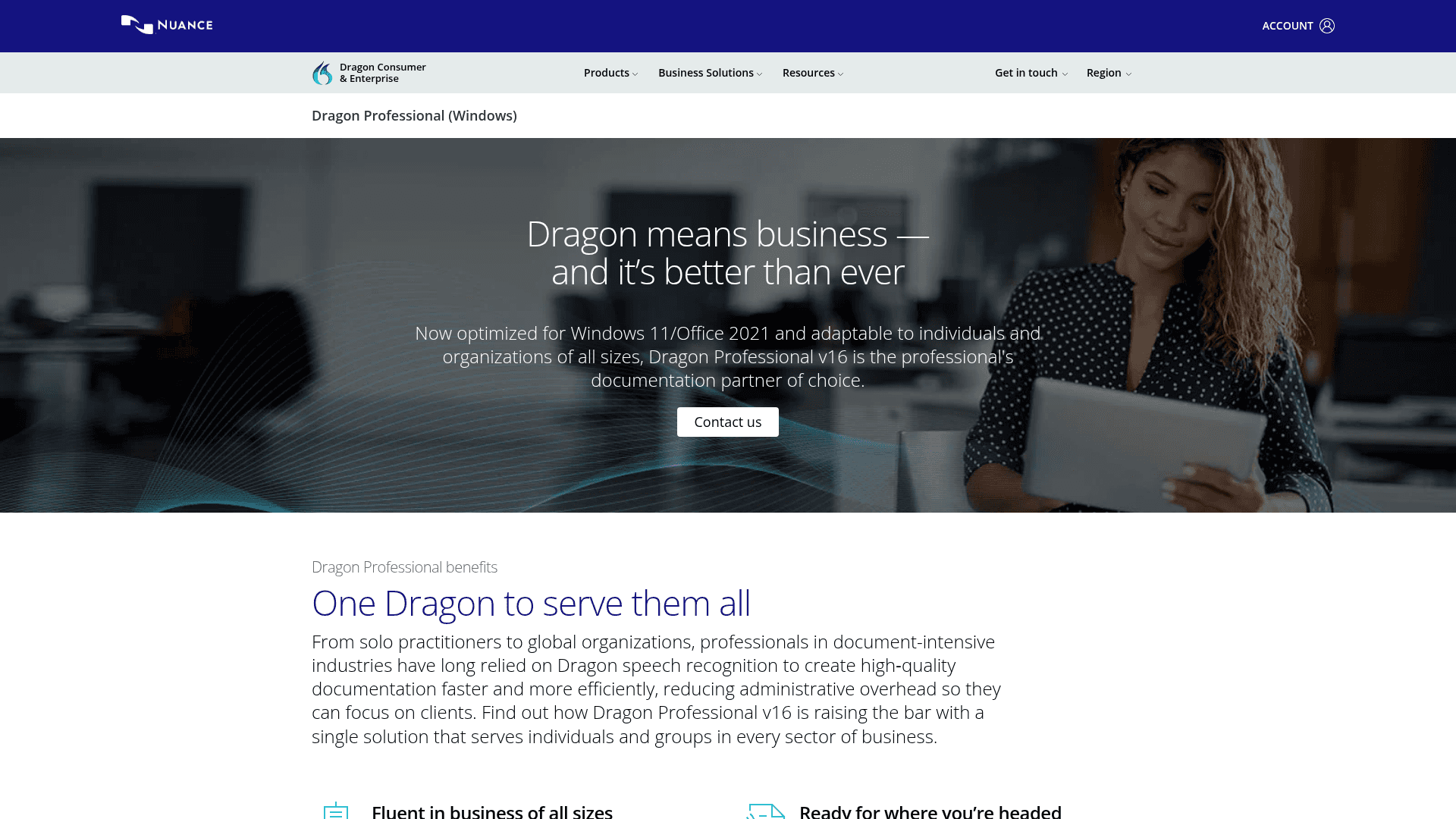 Screenshot of https://dragon.nuance.com/en-us/dragon-professional