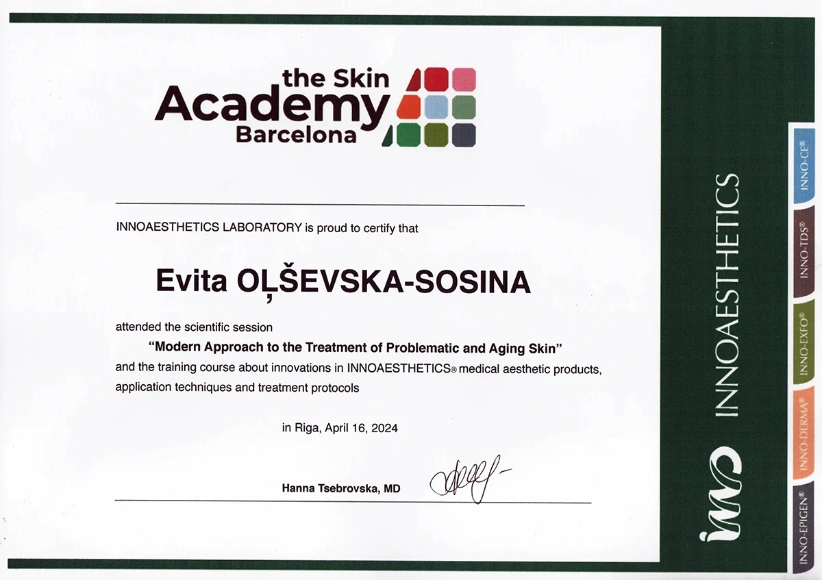 Profesionālās apmācības sertifikāts estētiskajā kosmetoloģijā