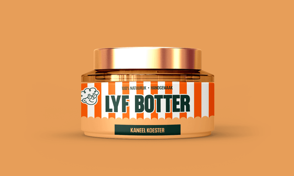 A cream jar with a orange label.