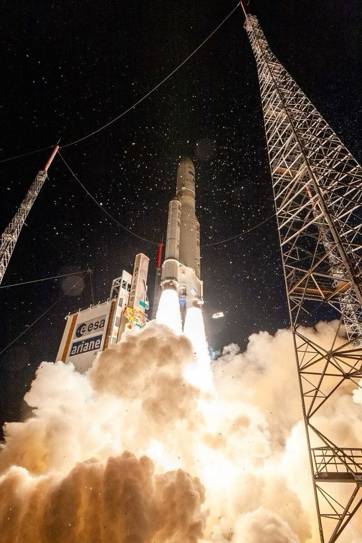 A rocket launching at night