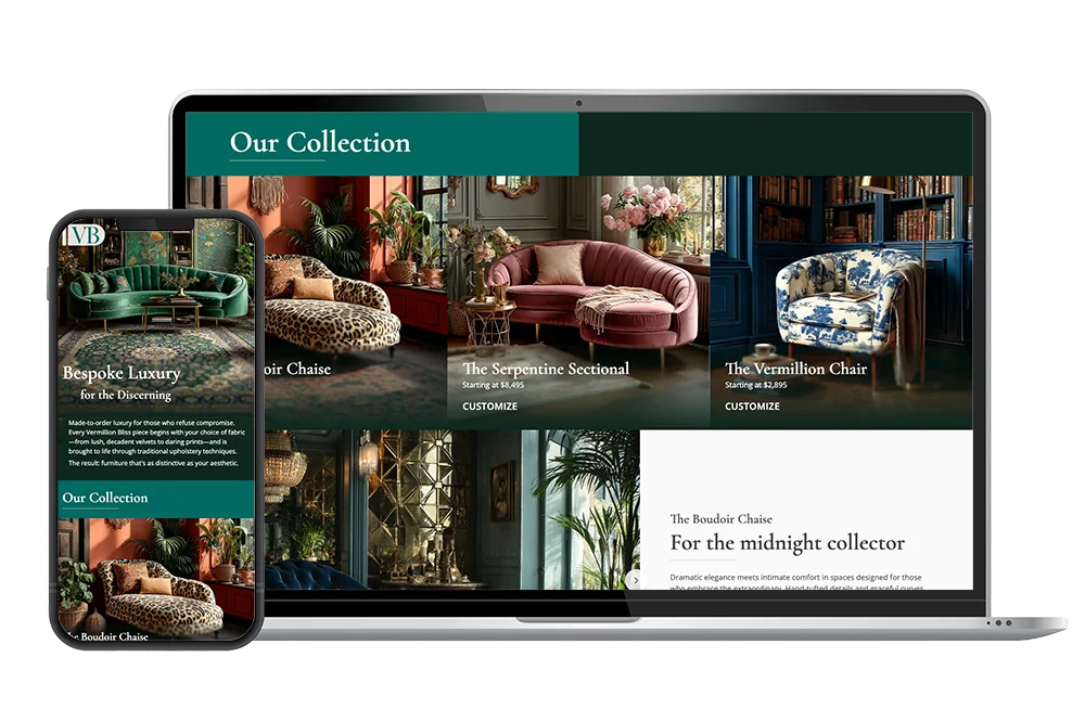 Vermillion Bliss website mockup of mobile device and laptop
