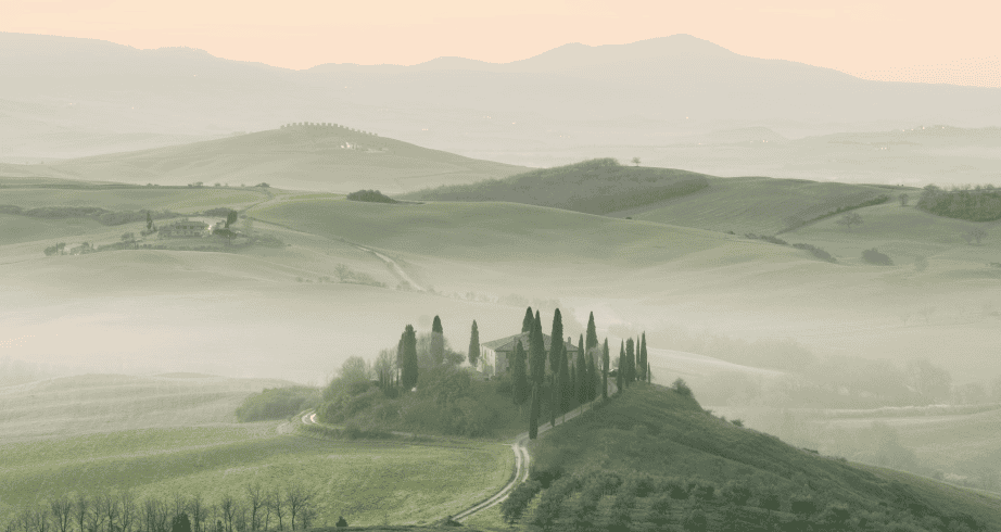 Greek hill with trees and a house, Italy