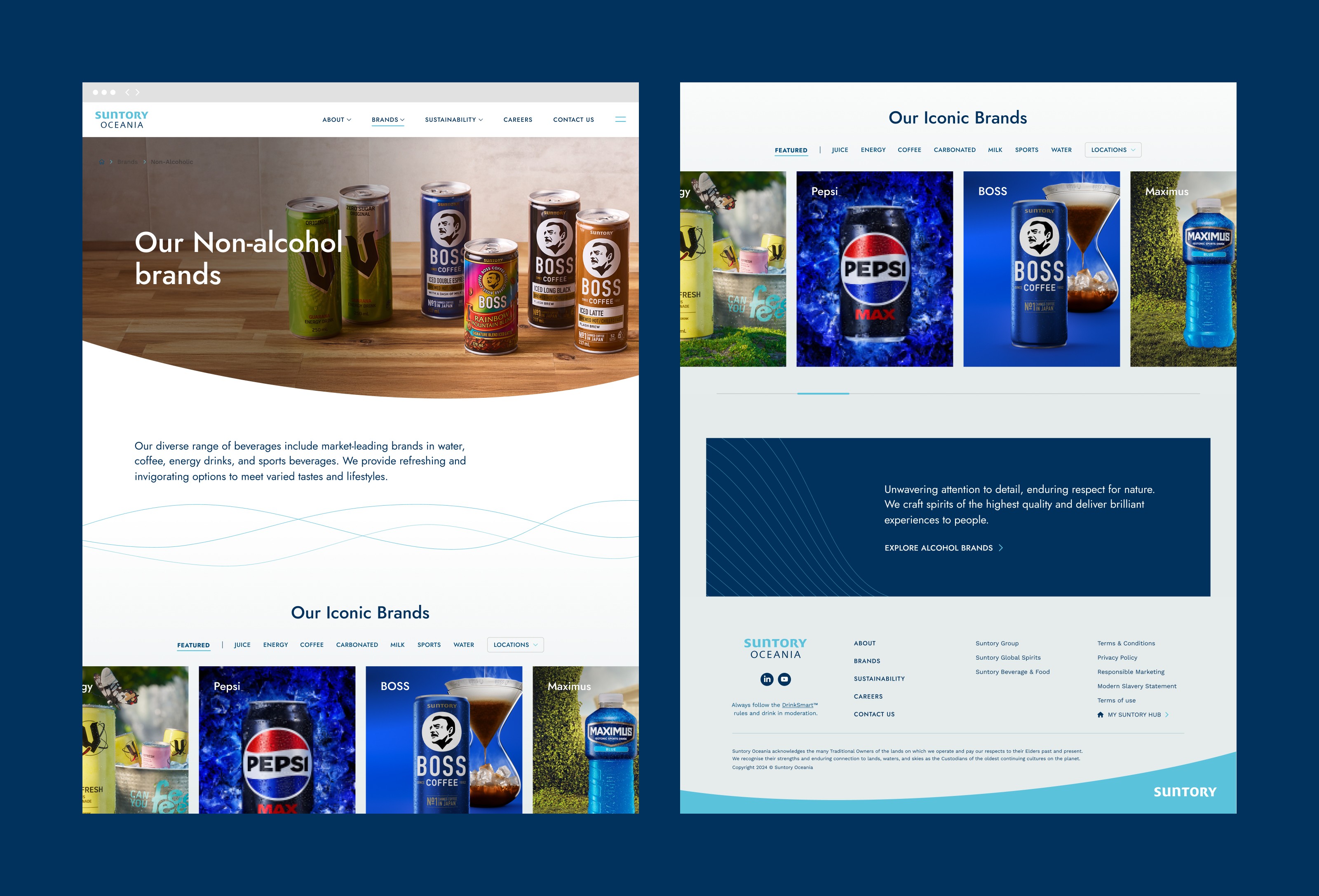 Suntory Oceania brand page UI