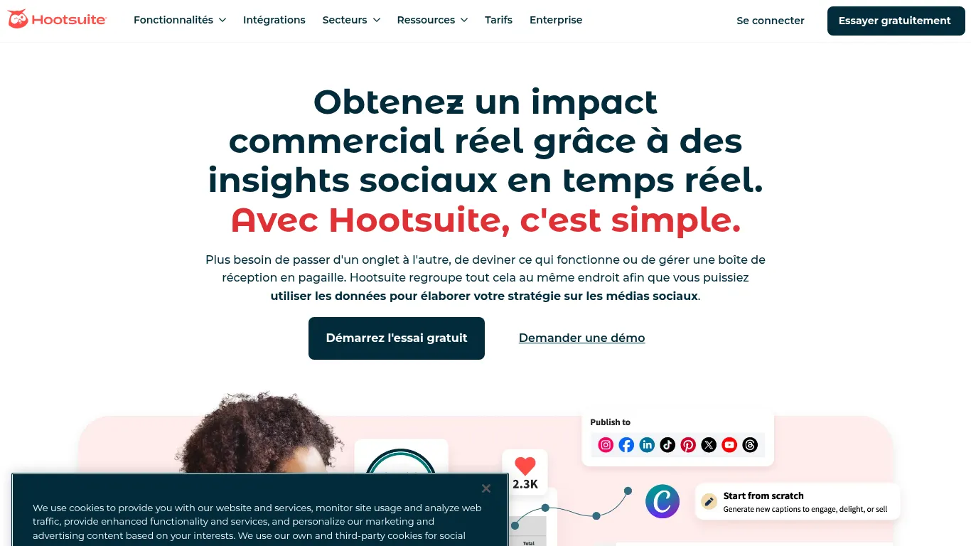 Page d’accueil Hootsuite - aperçu de la planification et du social inbox