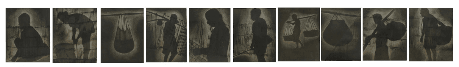 herd of sheep on road painting