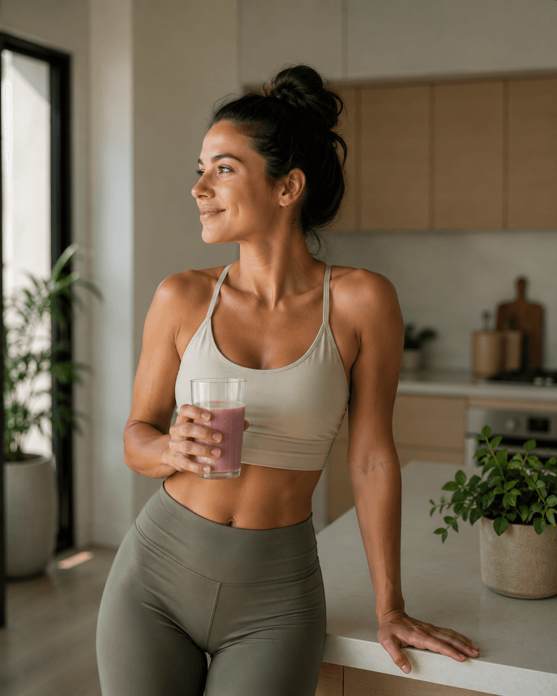 Mujer saludable tomando un batido