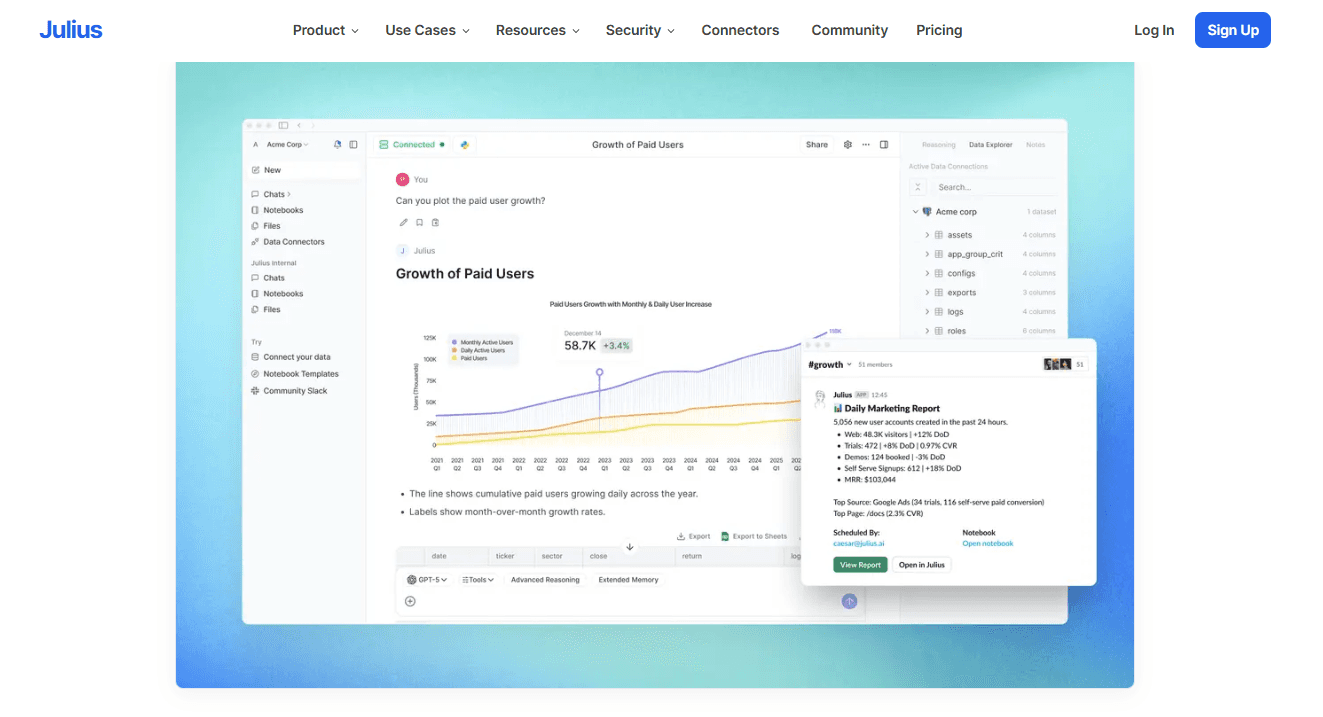 Julius AI Dashboard Image