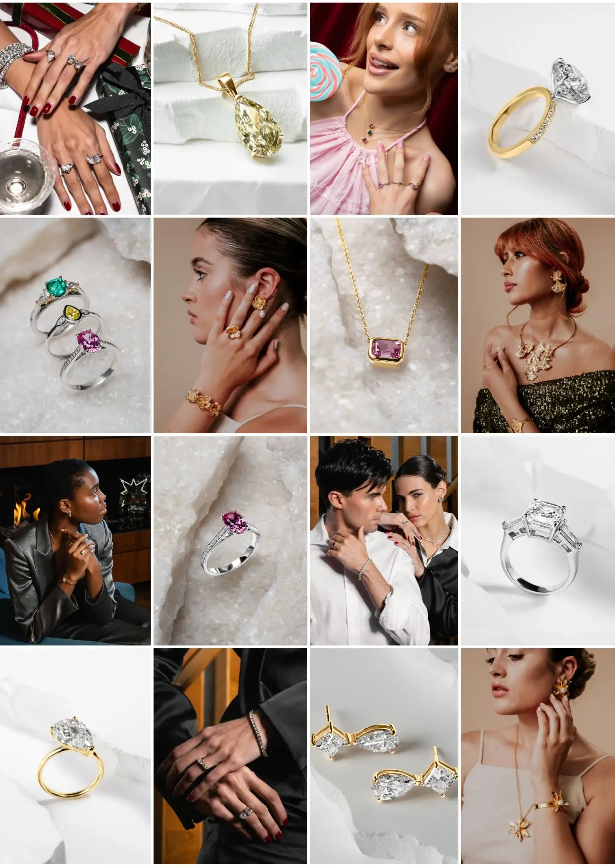 Collage of jewellery product and lifestyle campaign photographs