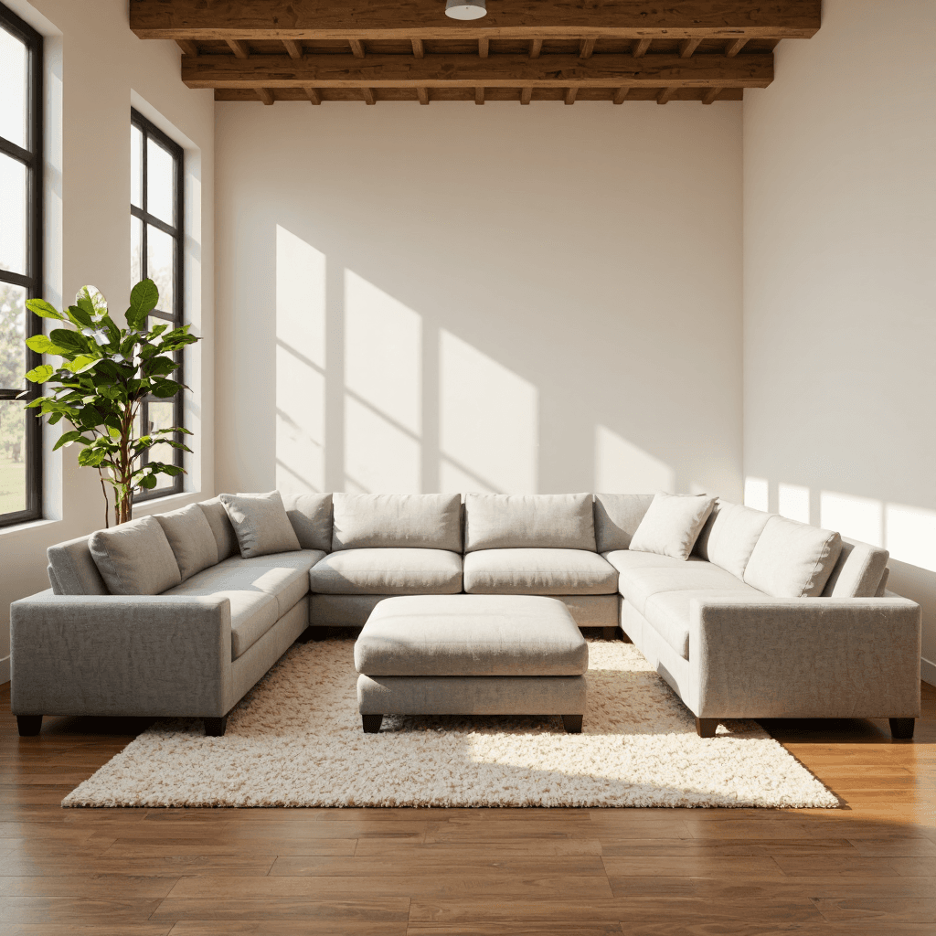 product photography of a sectional sofa with an ottoman, designed for seating and relaxation