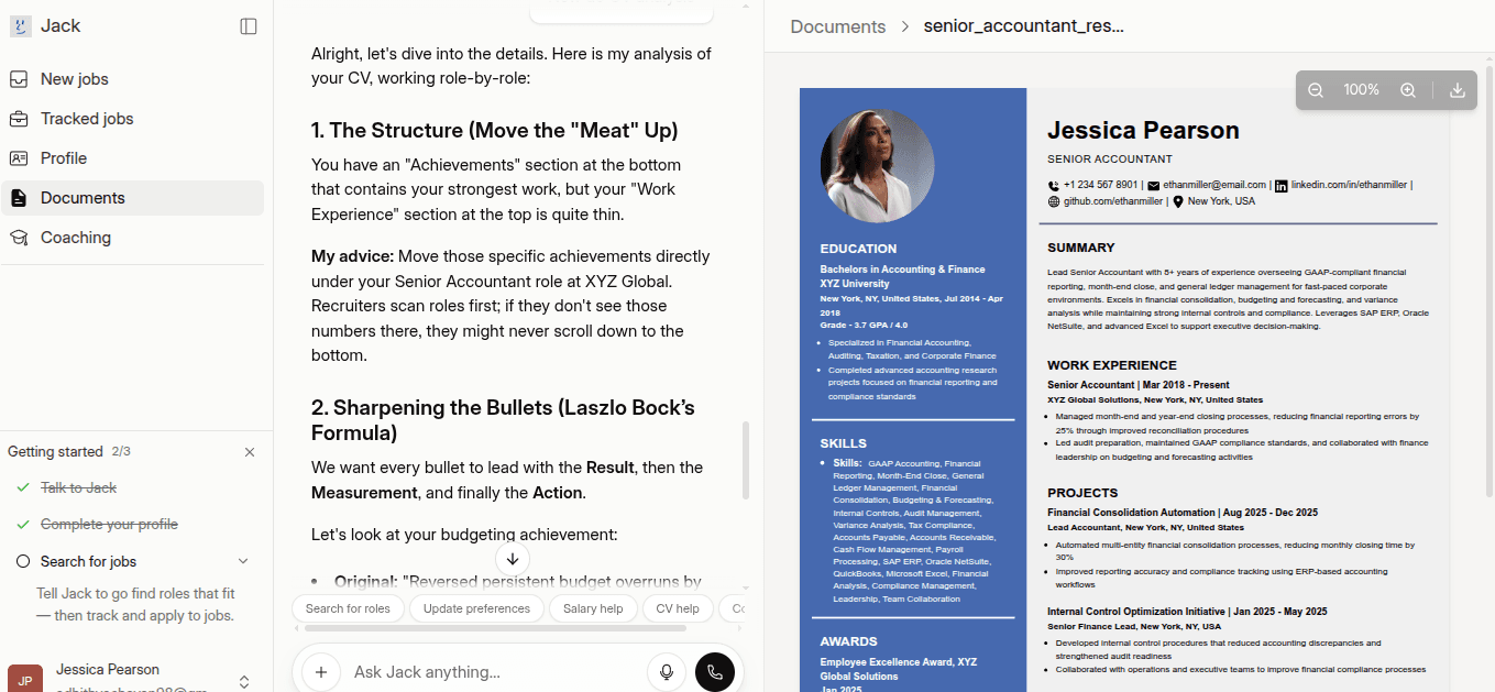 Jack and Jill CV analysis explaining how to restructure achievements and rewrite resume bullets