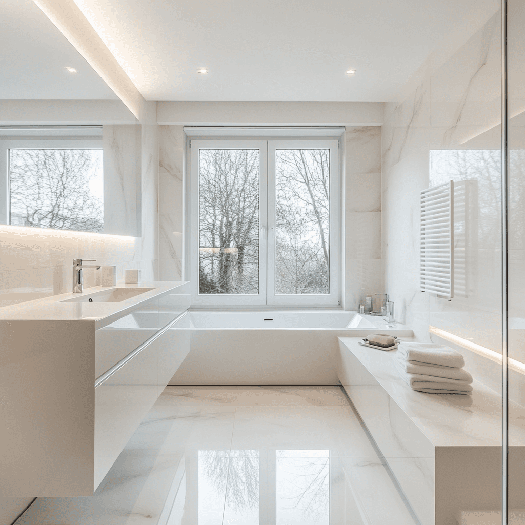 Barrierefreies neues modernes Badezimmer mit viel Bewegungsfreiheit
