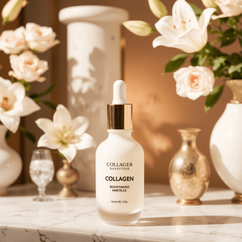 product photography of bottle of collagen boosting ampoule