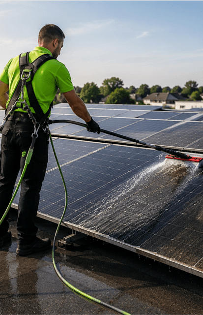 Solaranlage wird mit Osmose-Reinigung von DER SOLARWART professionell in Herne gereinigt, um Erträge und Werterhalt zu steigern.