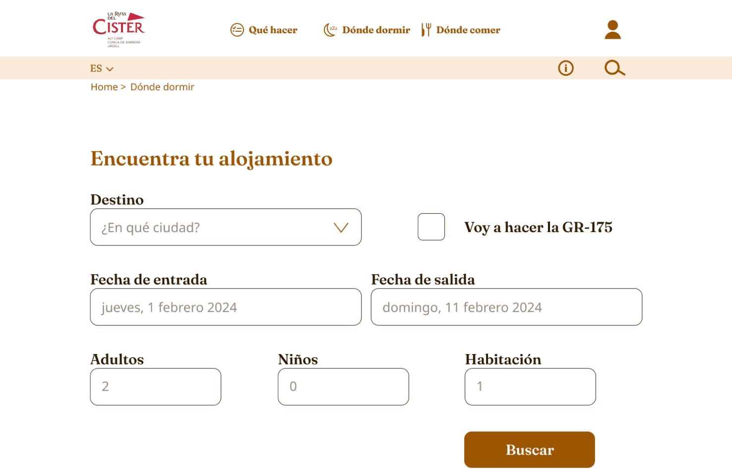 Rediseño de la página de búsqueda de alojamiento con filtros ampliados en La Ruta del Císter