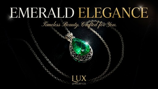 Dark luxury jewelry YouTube thumbnail emerald pendant product photography