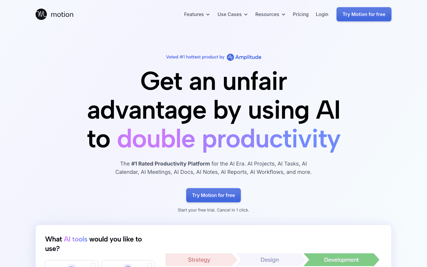 Motion AI productivity platform homepage