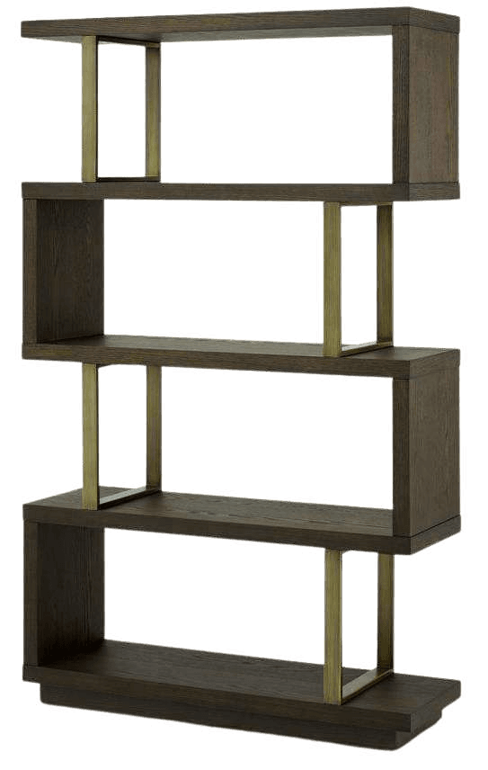 Modern wooden open display shelf unit with geometric stacked design