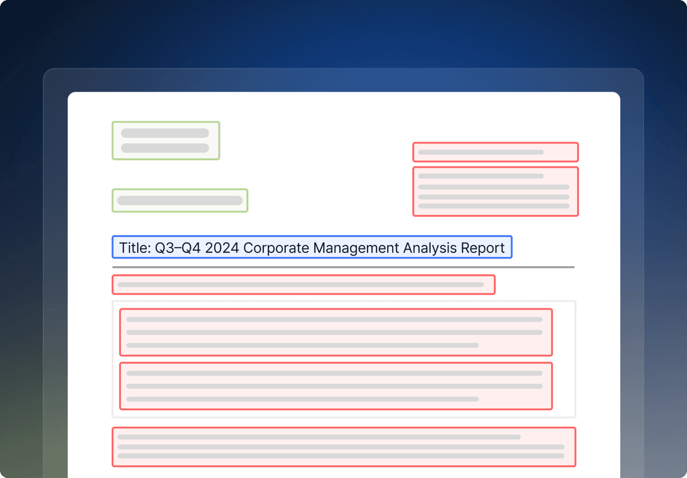 Image visualizing the results of parsing the document 'Q3 2024 Business Management Analysis Results' by block.