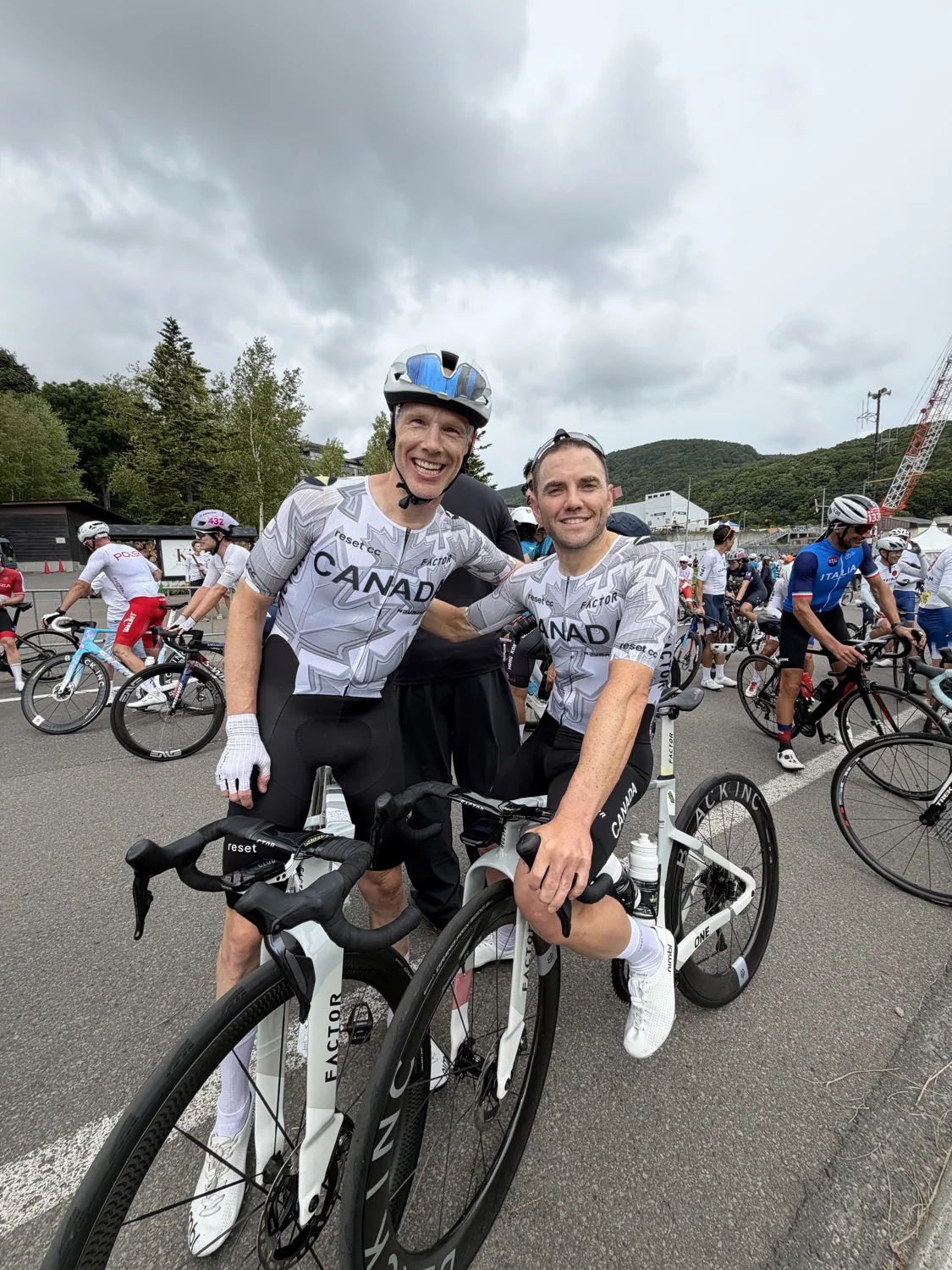 Craig Ferguson in the Canada kit at the start of the 2026 UCI Gran Fondo World Championships in Japan