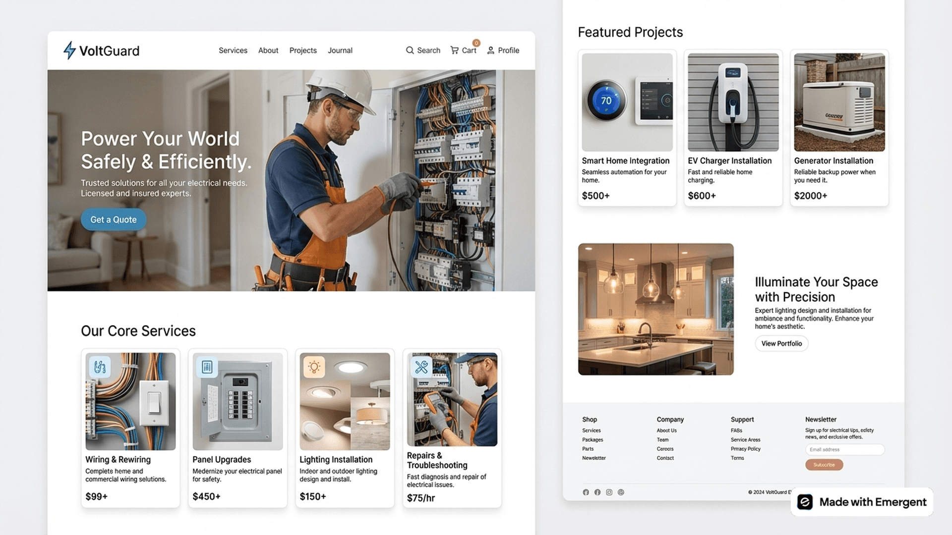 electrician website made with emergent