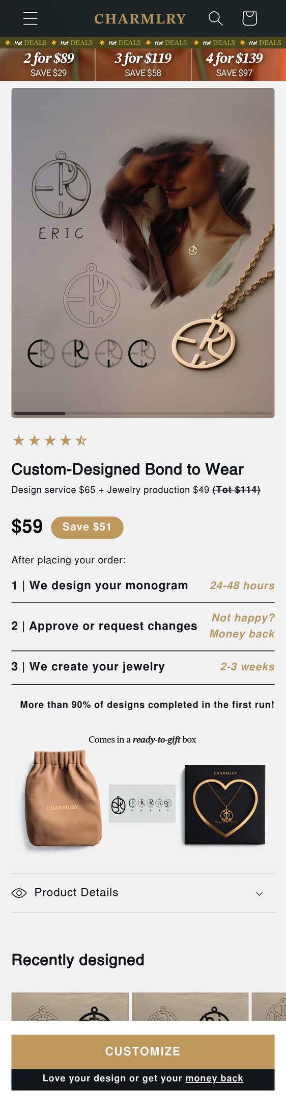 Jewelry product options include: necklace, pendant for Custom Name Necklace | Monogram Jewelry - Charmly from Charmlry.