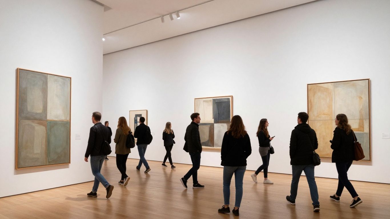 A diverse group engaging with interactive art installations