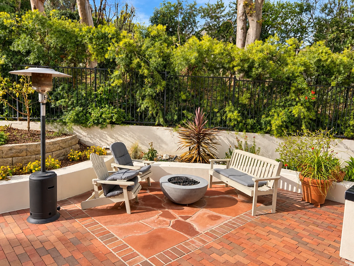 backyard firepit with flagstone and hardscape