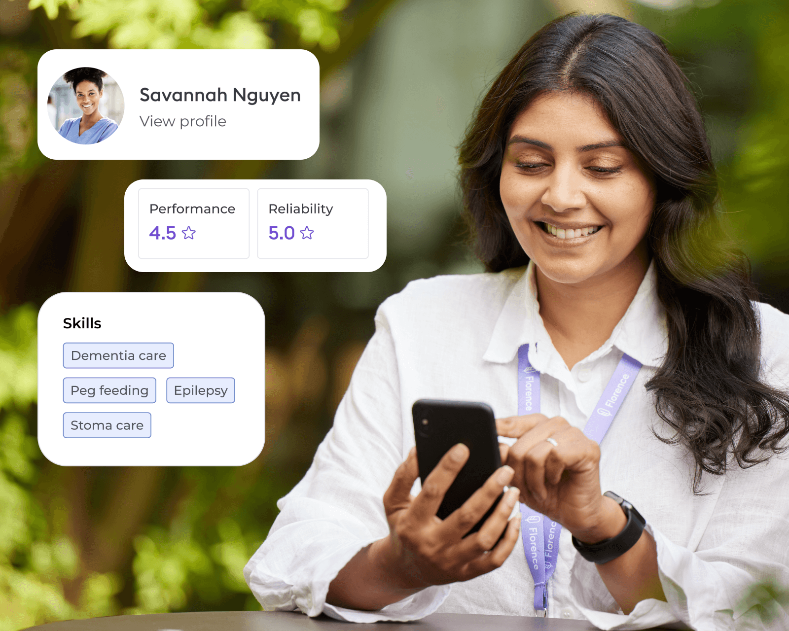 Female manager using mobile phone to manage bank staff and streamline processes with Bank Manager