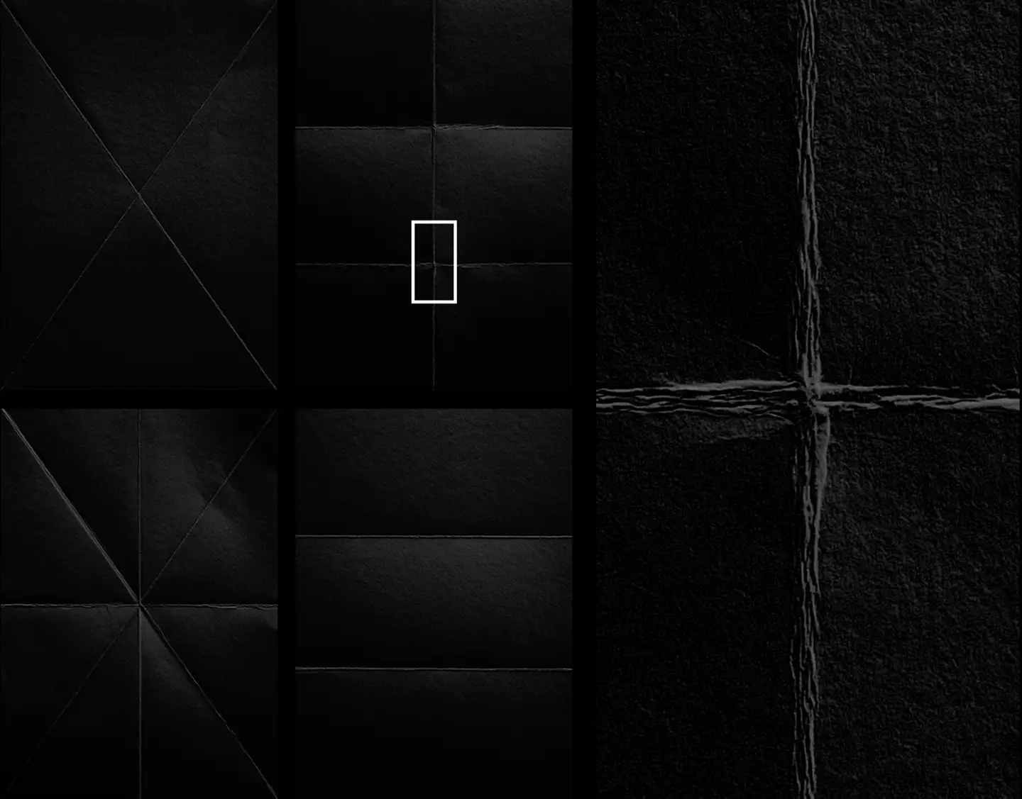 Black folded paper sheets backgrounds featuring high resolution realistic creased surfaces