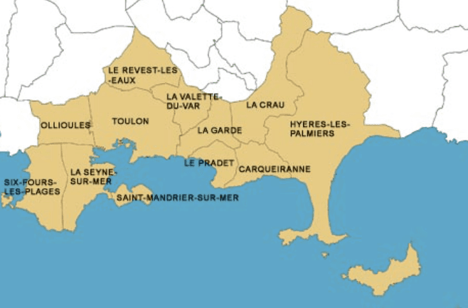 photo de la carte avec La Valette-du-Var, Ollioules et La Garde