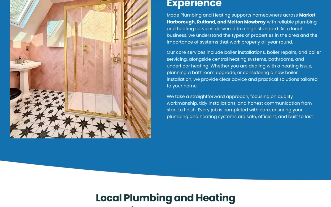 Mode Plumbing & Heating project by CL42ITY, live website on desktop