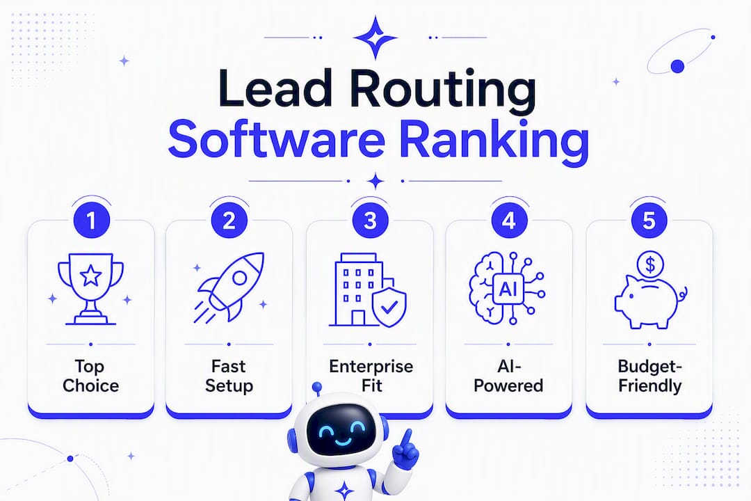 Infographic showing lead routing software ranking and key tiers