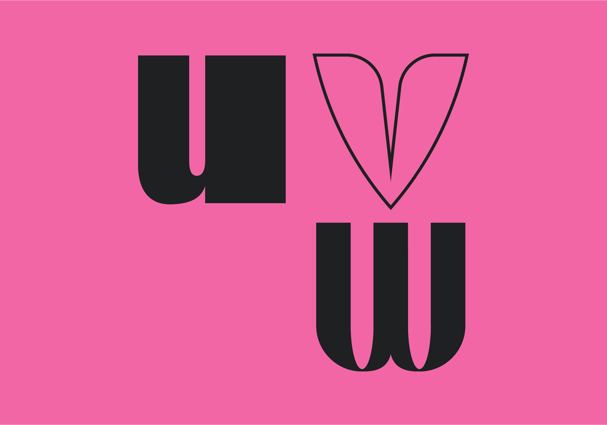 Experimental type on a coloured background showing the letters U V W