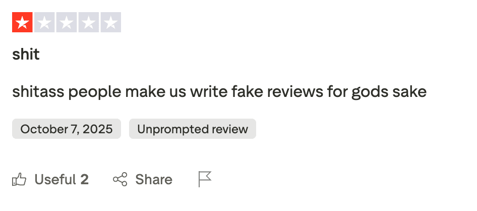 Gemini said One-star Trustpilot review for Dropship.io