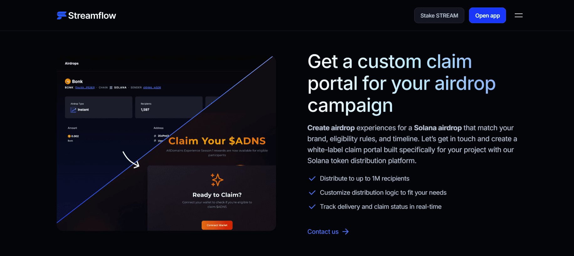 Streamflow Token Aidrop Dashboard