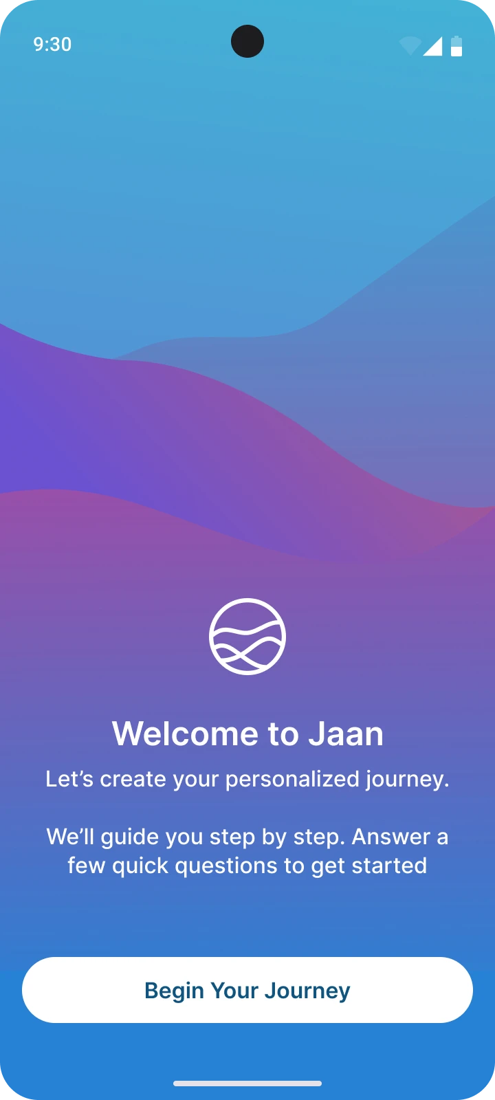 Jaan welcome screen with a Begin Your Journey button